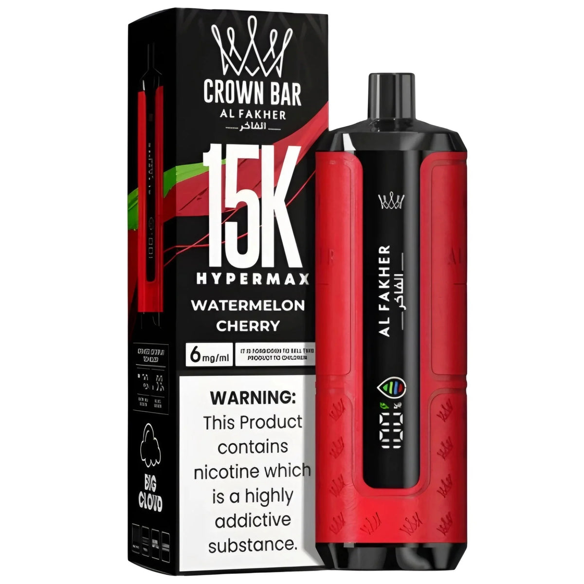 CROWN BAR AL FAKHAR HYPERMAX WATERMELON CHERRY 22ML 5% NIC RECHARGEABLE DISPOSABLE VAPE 5 COUNT BOX