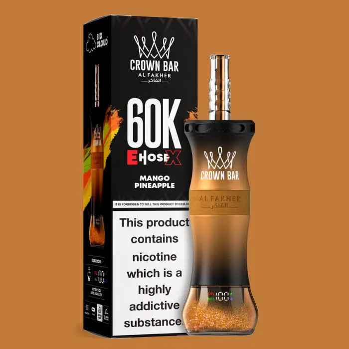 CROWN BAR AL FAKHER MANGO PINEAPPLE E-HOSE X DISPOSABLE 60K PUFFS 5 COUNT BOX
