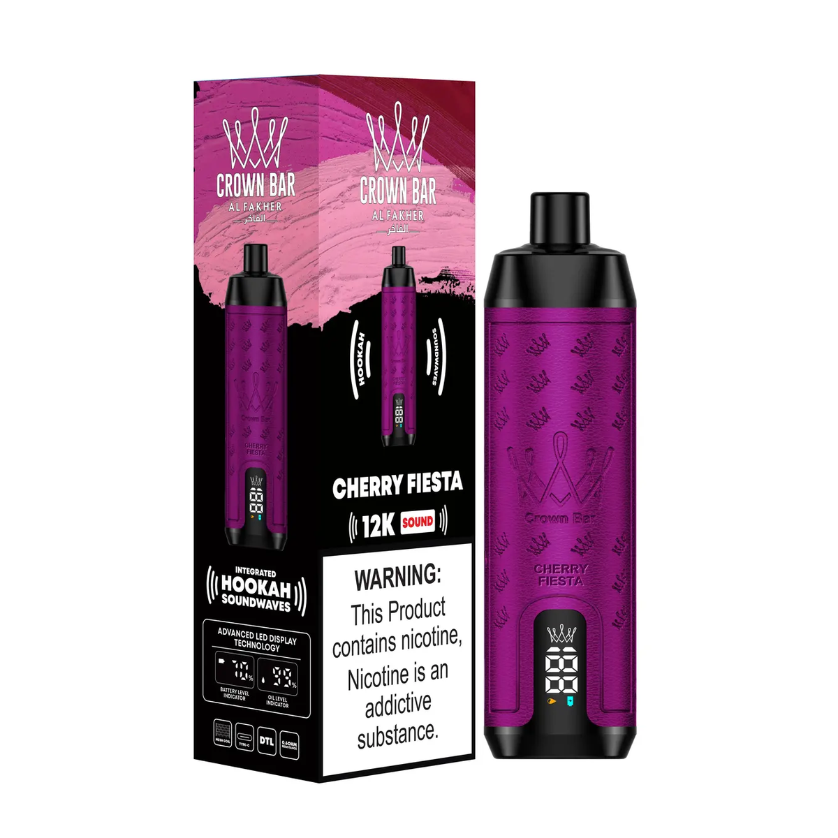 CROWN BAR AL FAKHER CHERRY FIESTA 20ML E-LIQUID 5% NIC  RECHARGEABLE DISPOSABLE VAPE 12K PUFFS