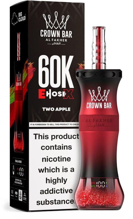 CROWN BAR AL FAKHER TWO APPLE E-HOSE X DISPOSABLE 60K PUFFS 5 COUNT BOX