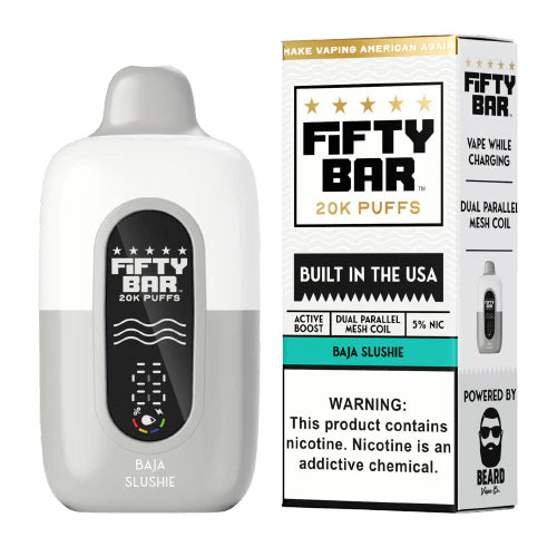 FIFTY BAR BAJA SLUSHIE 18ML 5% NIC RECHARGEABLE DISPOSABLE VAPE 20K PUFFS 5 COUNT BOX