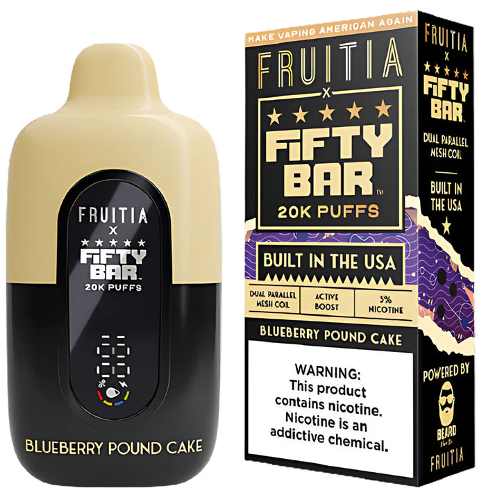 FIFTY BAR BLUEBERRY POUND CAKE 18ML 5% NIC RECHARGEABLE DISPOSABLE VAPE 20K PUFFS 5 COUNT BOX