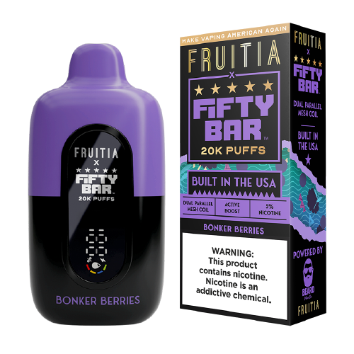 FRUITIA X FIFTY BAR BONKER BERRIES 18ML 5% NIC RECHARGEABLE DISPOSABLE VAPE 20K PUFFS 5 COUNT BOX