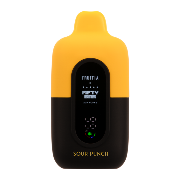 FRUITIA X FIFTY BAR SOUR PUNCH 18ML 5% NIC RECHARGEABLE DISPOSABLE VAPE 20K PUFFS 5 COUNT BOX