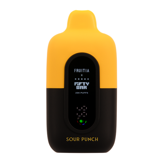 FRUITIA X FIFTY BAR SOUR PUNCH 18ML 5% NIC RECHARGEABLE DISPOSABLE VAPE 20K PUFFS 5 COUNT BOX