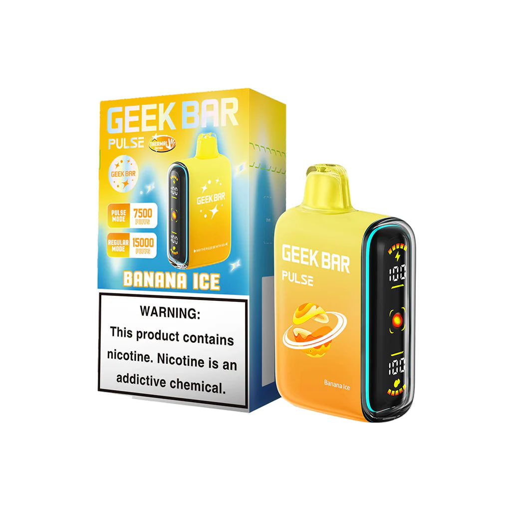 GEEK BAR PLUSE BANANA ICE 16ML E-LIQUID 5% NIC RECHAREABLE DISPOSABLE VAPE 15K PUFFS 5 COUNT PACK