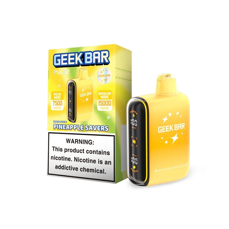 GEEK BAR PLUSE PINEAPPLE SAVERS 16ML E-LIQUID 5% NIC RECHAREABLE DISPOSABLE VAPE 15K PUFFS 5 COUNT PACK