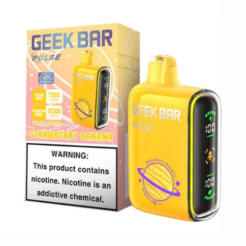 GEEK BAR PLUSE STRAWBERRY BANANA 16ML E-LIQUID 5% NIC RECHAREABLE DISPOSABLE VAPE 15K PUFFS 5 COUNT PACK