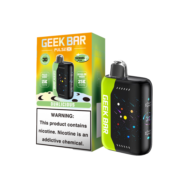 GEEK BAR PULSE X DUALICIOUS 16ML E-LIQUID 5% NIC RECHAREABLE DISPOSABLE VAPE 25K PUFFS 5 COUNT PACK