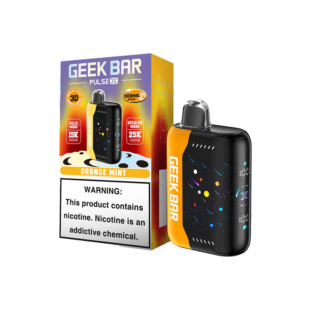 GEEK BAR PULSE X ORANGE MINT 16ML E-LIQUID 5% NIC RECHAREABLE DISPOSABLE VAPE 25K PUFFS 5 COUNT PACK