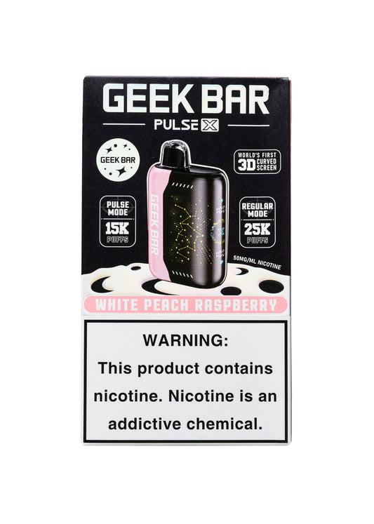 GEEK BAR PULSE X WHITE PEACH RASPBERRY 16ML E-LIQUID 5% NIC RECHAREABLE DISPOSABLE VAPE 25K PUFFS 5 COUNT PACK