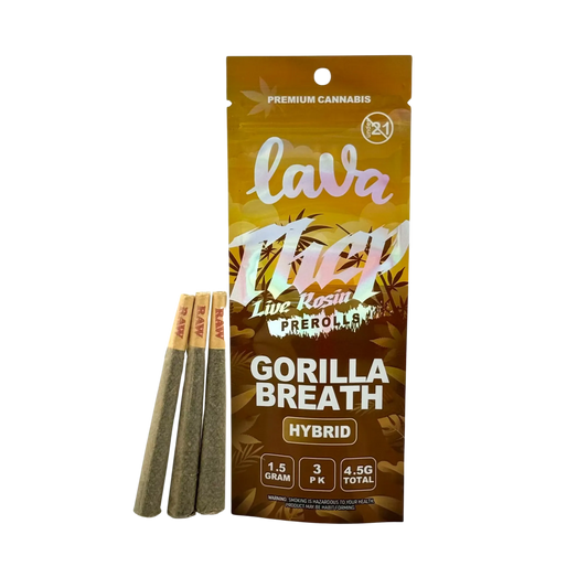 LAVA THCP LIVE ROSIN PREROLLS 1.5GM 3PK-GORILLA BREATH (HYBRID)