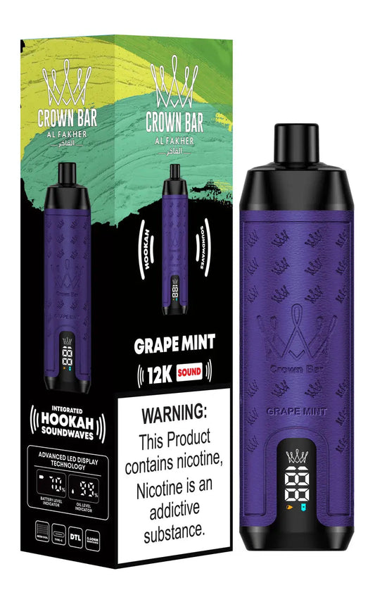CROWN BAR AL FAKHER GRAPE MINT 20ML E-LIQUID 5% NIC RECHARGEABLE DISPOSABLE VAPE 12K PUFFS
