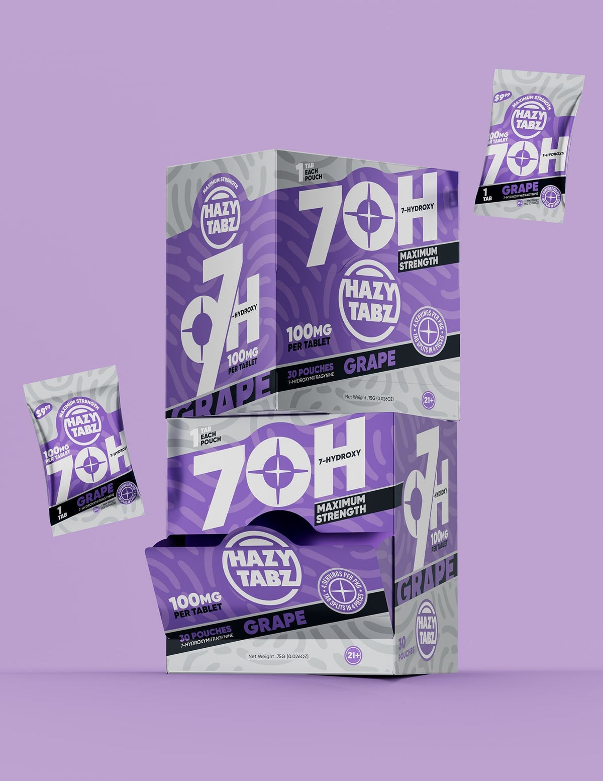 HAZY TABZ 7-HYDROXY GRAPE 100MG PER TAB 30 COUNT BOX
