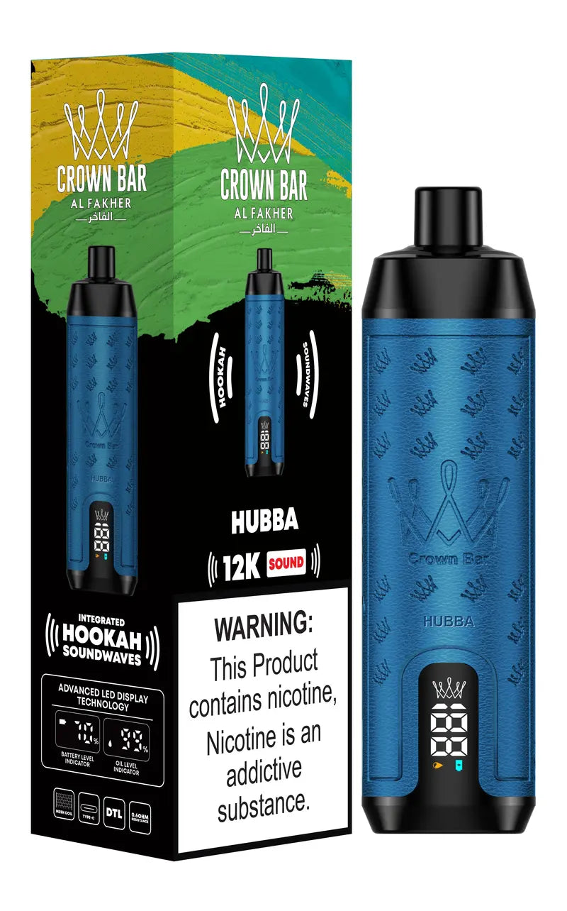 CROWN BAR AL FAKHER HUBBA 20ML E-LIQUID 5% NIC RECHARGEABLE DISPOSABLE VAPE 12K PUFFS