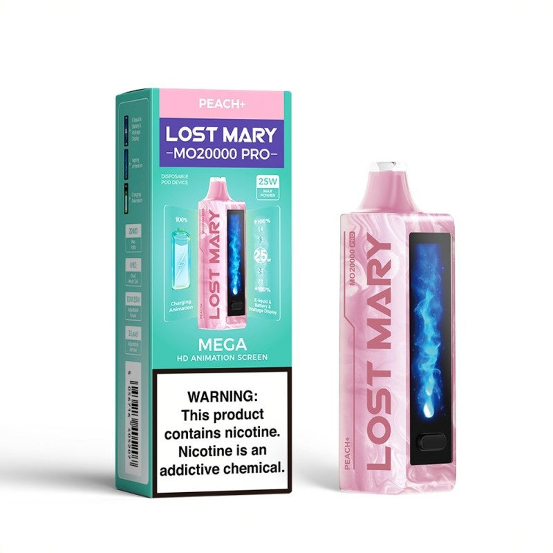 LOST MARY MO20000 PRO PEACH PLUS 18ML E-LIQUID 5% NIC RECHARGEABLE DISPOSABLE VAPE 20K PUFFS 5 COUNT BOX