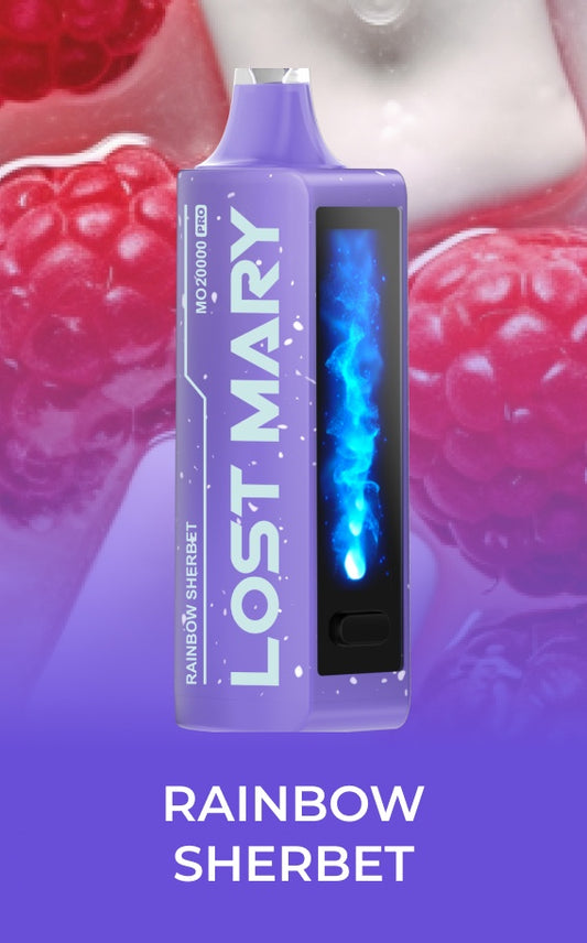 LOST MARY MO20000 PRO RAINBOW SHERBET 18ML E-LIQUID 5% NIC RECHARGEABLE DISPOSABLE VAPE 20K PUFFS 5 COUNT BOX