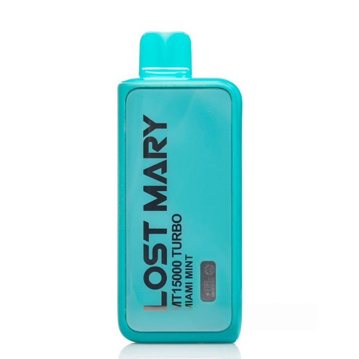 LOST MARY MT15000 TURBO MIAMI MINT 16ML E-LIQUID 5% NIC RECHARGEABLE DISPOSABLE VAPE 15K PUFFS 5 COUNT BOX