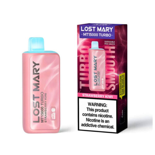 LOST MARY MT15000 TURBO STRAWBERRY KIWI 16ML E-LIQUID 5% NIC RECHARGEABLE DISPOSABLE VAPE 15K PUFFS 5 COUNT BOX