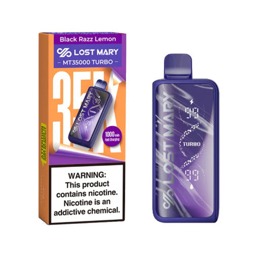 LOST MARY MT35K TURBO BLACK RAZZ LEMON 5% NIC RECHARGEABLE DISPOSABLE VAPE 35K PUFFS 5 COUNT BOX