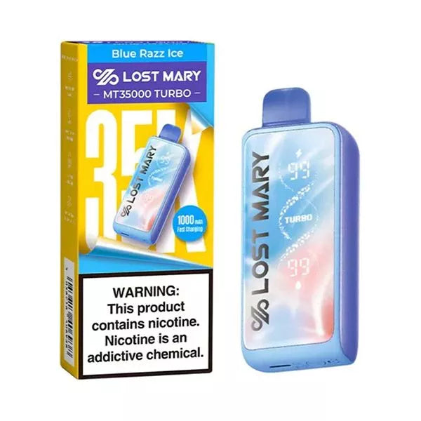 LOST MARY MT35K TURBO BLUE RAZZ ICE 5% NIC RECHARGEABLE DISPOSABLE VAPE 35K PUFFS 5 COUNT BOX