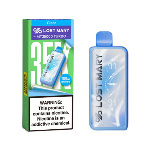 LOST MARY MT35K TURBO CLEAR 5% NIC RECHARGEABLE DISPOSABLE VAPE 35K PUFFS 5 COUNT BOX