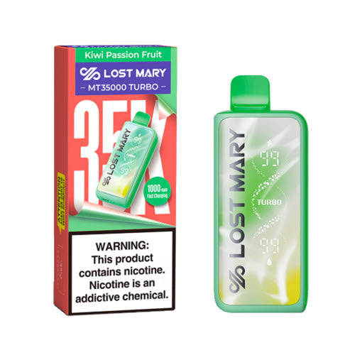 LOST MARY MT35K TURBO KIWI PASSIONFRUIT 5% NIC RECHARGEABLE DISPOSABLE VAPE 35K PUFFS 5 COUNT BOX