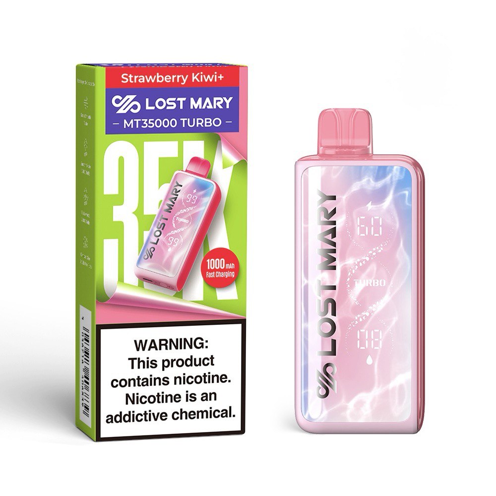 LOST MARY MT35K TURBO STRWBERRY KIWI+ 5% NIC RECHARGEABLE DISPOSABLE VAPE 35K PUFFS 5 COUNT BOX