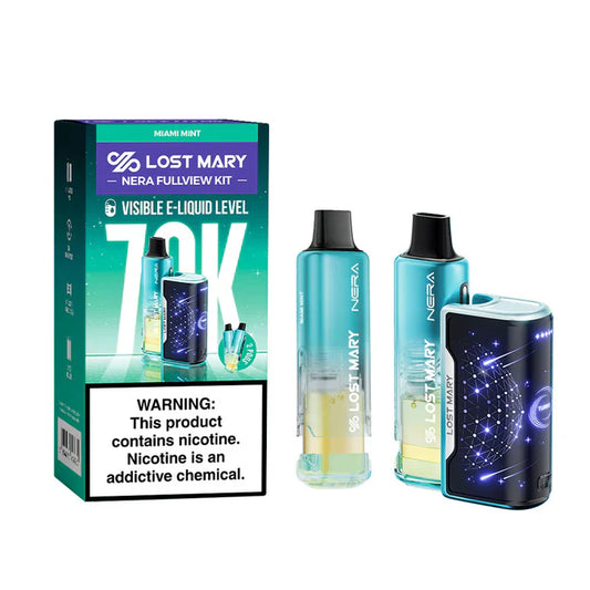 LOST MARY NERA FULLVIEW MIAMI MINT 24ML 5% NIC DISPOSABLE VAPE KIT 70K PUFFS 5 COUNT BOX