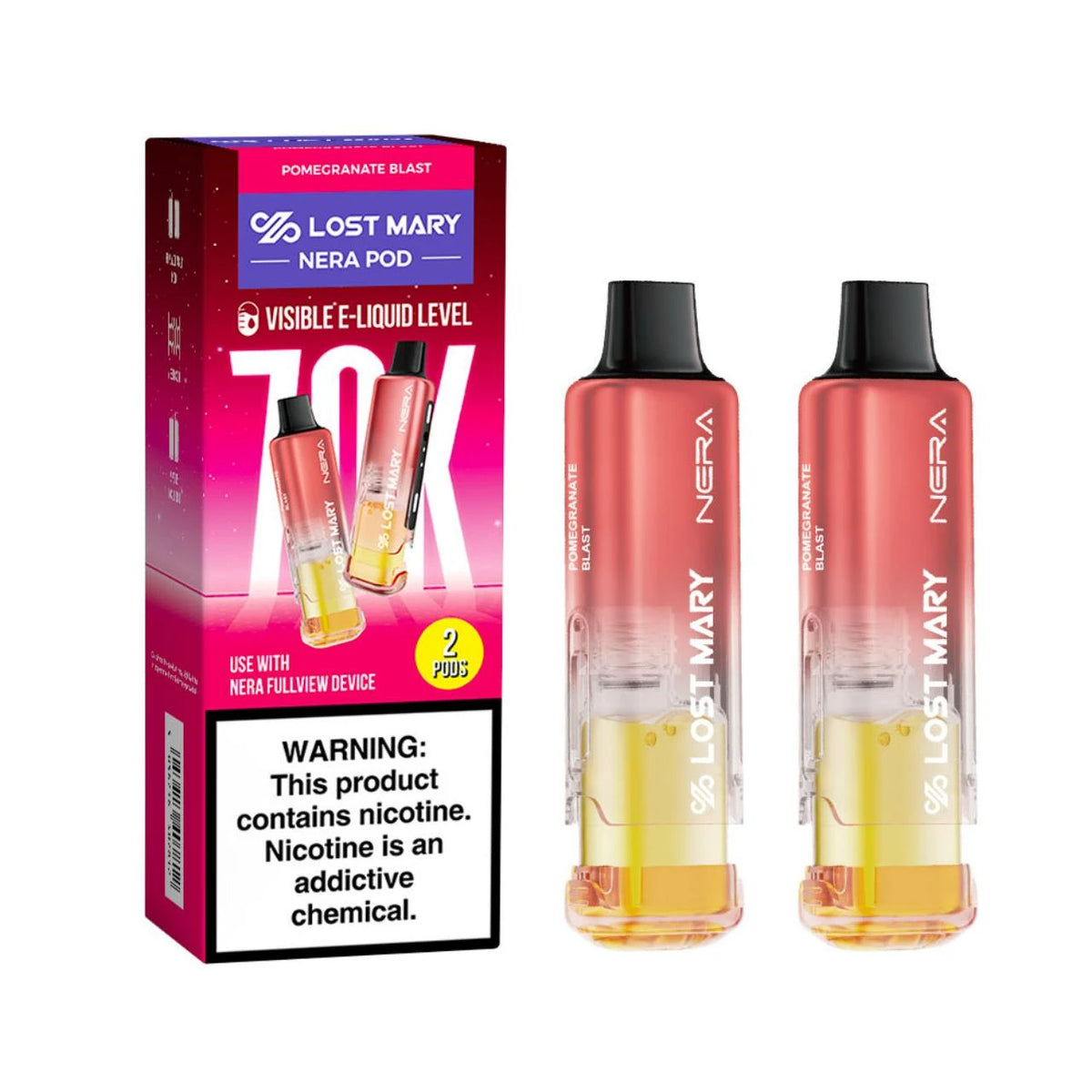 LOST MARY NERA FULLVIEW POMEGRANATE BLAST 24ML 5% NIC PACK OF 2 PRE-FILLED REPLACEMENT PODS 70K PUFFS  5 COUNT BOX