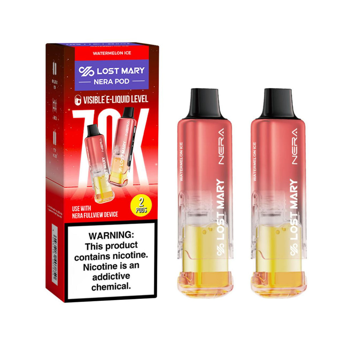 LOST MARY NERA FULLVIEW WATERMELON ICE 24ML 5% NIC PACK OF 2 PRE-FILLED REPLACEMENT POD 70K PUFFS  5 COUNT BOX