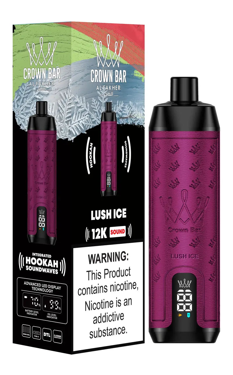 CROWN BAR AL FAKHER LUSH ICE 20ML E-LIQUID 5% NIC RECHARGEABLE DISPOSABLE VAPE 12K PUFFS