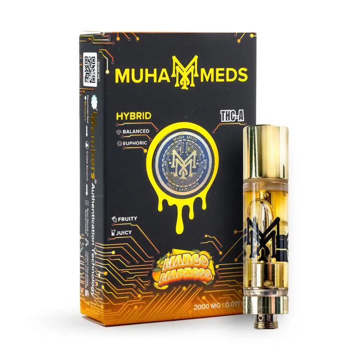 MUHA MEDS THCA ⁠⁠MANGO MADNESS VAPE CARTRIDGE 2GM 5COUNT BOX
