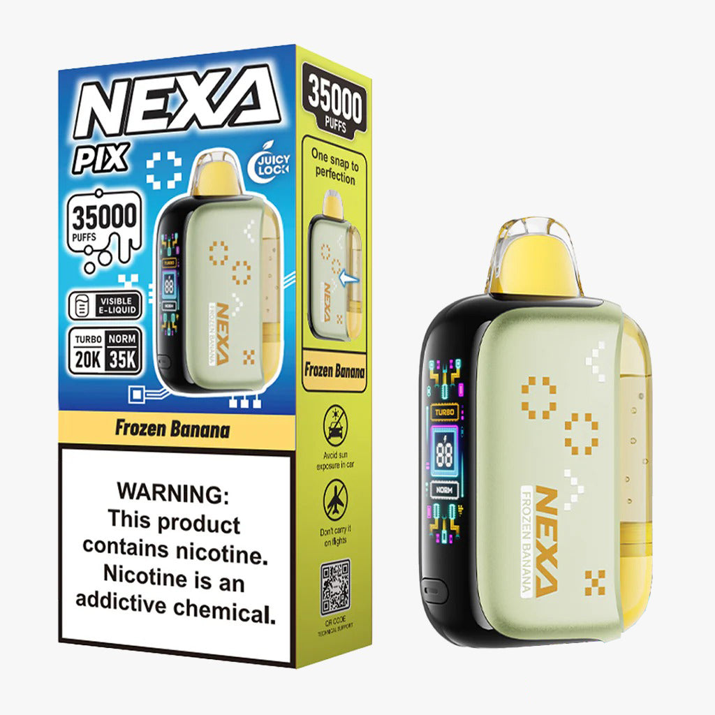 NEXA PIX FROZEN BANANA 16ML E-LIQUID 5% NIC RECHARGEABLE DISPOSABLE VAPE 35K PUFFS 5 COUNT BOX