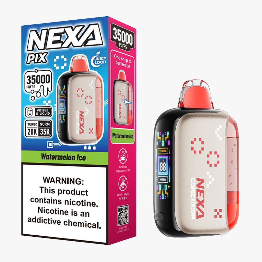 NEXA PIX WATERMELON ICE 16ML E-LIQUID 5% NIC RECHARGEABLE DISPOSABLE VAPE 35K PUFFS 5 COUNT BOX