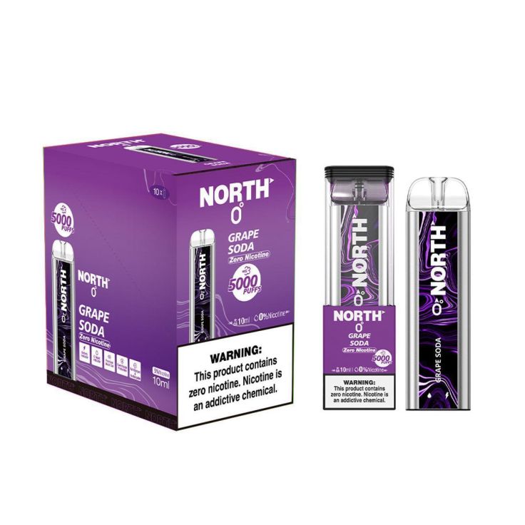 NORTH GRAPE SODA 10ML 0% NIC RECHEARGEABLE DISPOIABLE VAPE 5000 PUFFS 10 COUNT BOX