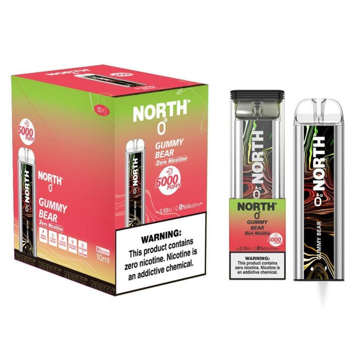 NORTH GUMMY BEAR 10ML 0% NIC RECHEARGEABLE DISPOIABLE VAPE 5000 PUFFS 10 COUNT BOX
