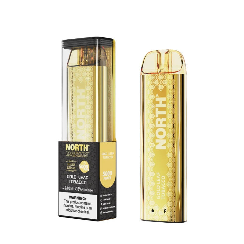NORTH HABIBI EDITION GOLD LEAF TOBACCO 10ML 5% NIC RECHEARGEABLE DISPOIABLE VAPE 5000 PUFFS