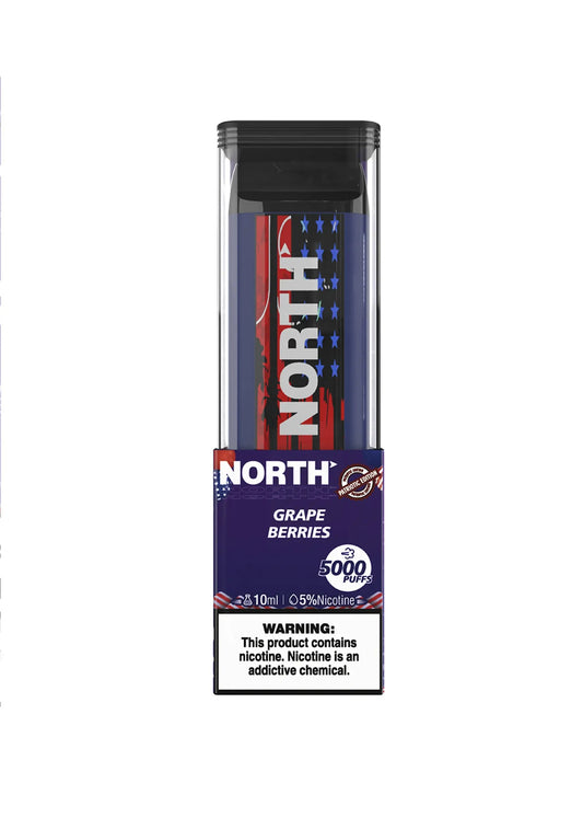 NORTH PATRIOTIC EDITION GRAPE BERRIES 10ML 5% NIC RECHEARGEABLE DISPOIABLE VAPE 5000 PUFFS 10 COUNT BOX