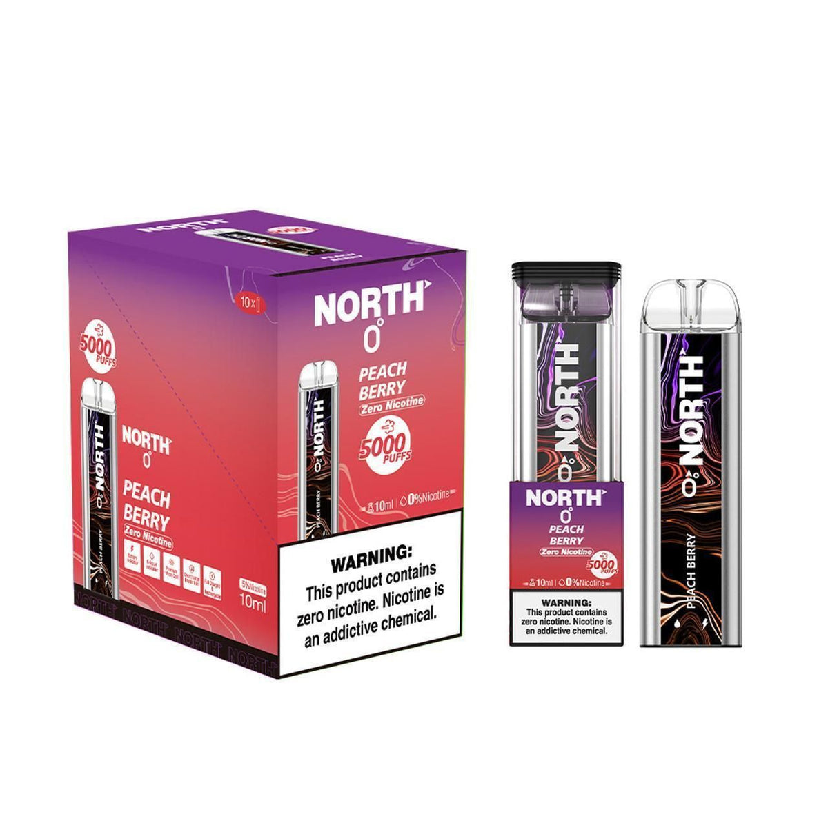 NORTH PEACH BERRY 10ML 0% NIC RECHEARGEABLE DISPOIABLE VAPE 5000 PUFFS 10 COUNT BOX