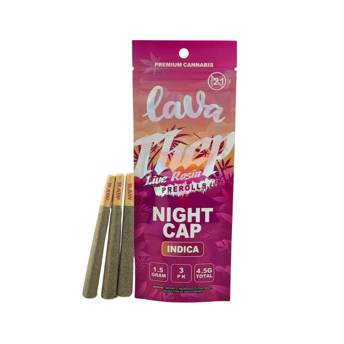 LAVA THCP LIVE ROSIN PREROLLS 1.5GM 3PK-NIGHT CAP (INDICA)