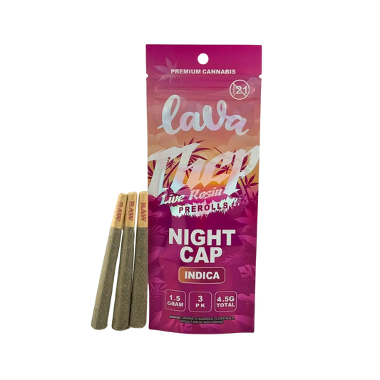 LAVA THCP LIVE ROSIN PREROLLS 1.5GM 3PK-NIGHT CAP (INDICA)