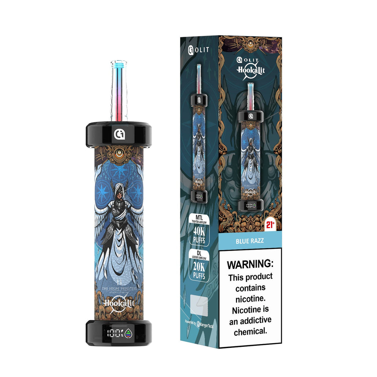 OLIT HOOKALIT BLUE RAZZ 40ML E-LIQUID RECHARGEABLE DISPOSABLE VAPE 40K PUFFS 5 COUNT BOX