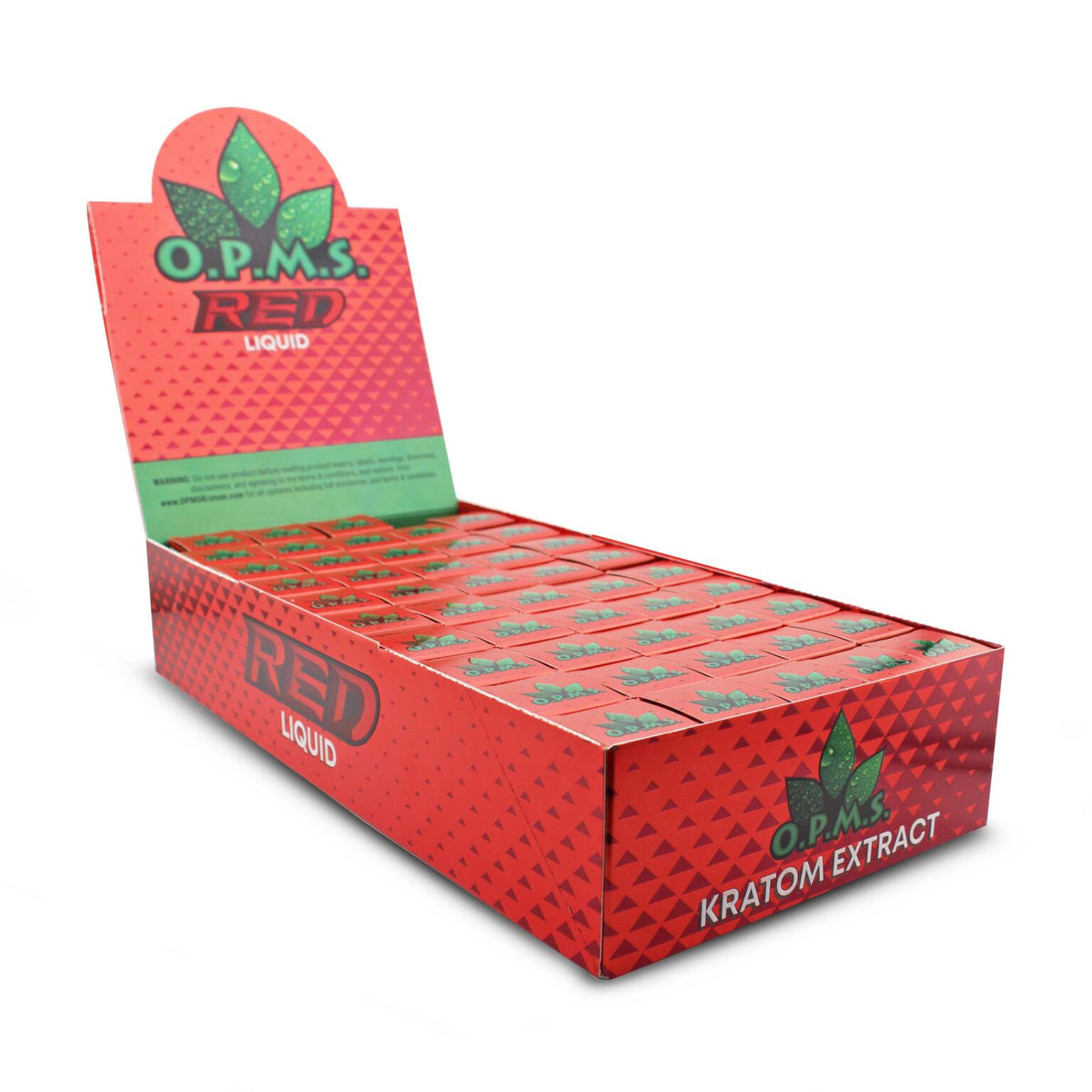 DISPLAY BOX OPMS RED LIQUID KRATOM EXTRACT SHOT 50 COUNT BOX