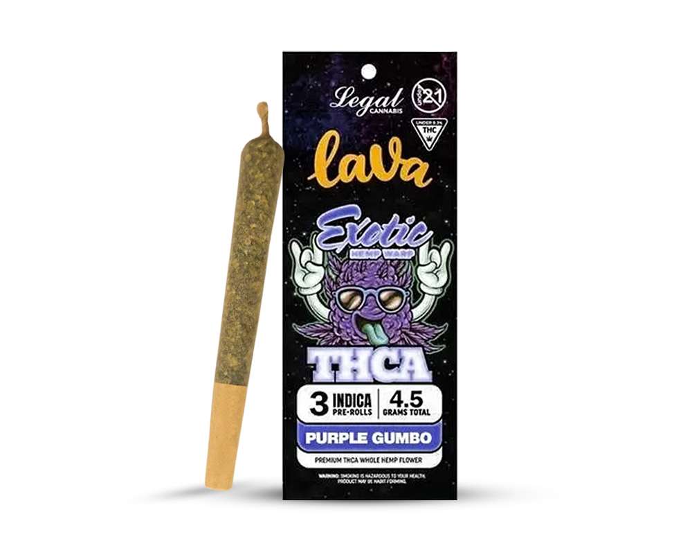 LAVA EXOTICS HHC 3CT PREROLLS 4.5GM-PURPLE GUMBO