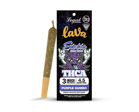LAVA EXOTICS HHC 3CT PREROLLS 4.5GM-PURPLE GUMBO