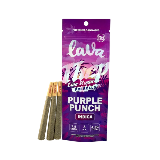 LAVA THCP LIVE ROSIN PREROLLS 1.5GM 3PK-PURPLE PUNCH (INDICA)