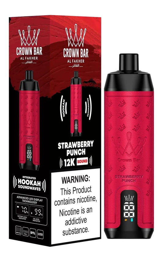 CROWN BAR AL FAKHER STRAWBERRY PUNCH 20ML E-LIQUID 5% NIC  RECHARGEABLE DISPOSABLE VAPE 12K PUFFS