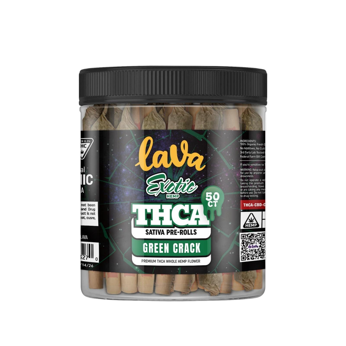 LAVA THCA 50CT EXOTIC PRE ROLL GREEN CRACK
