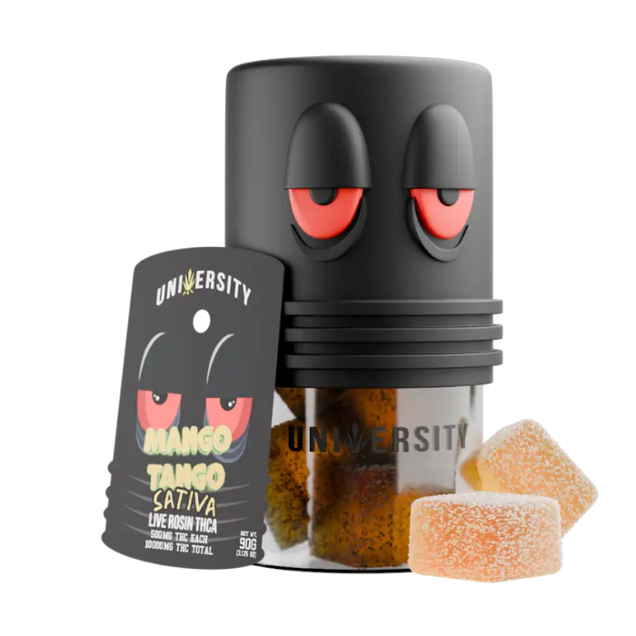 UNIVERSITY MANGO TANGO THCA SATIVA LIVE ROSIN GUMMIES 1000MG JAR
